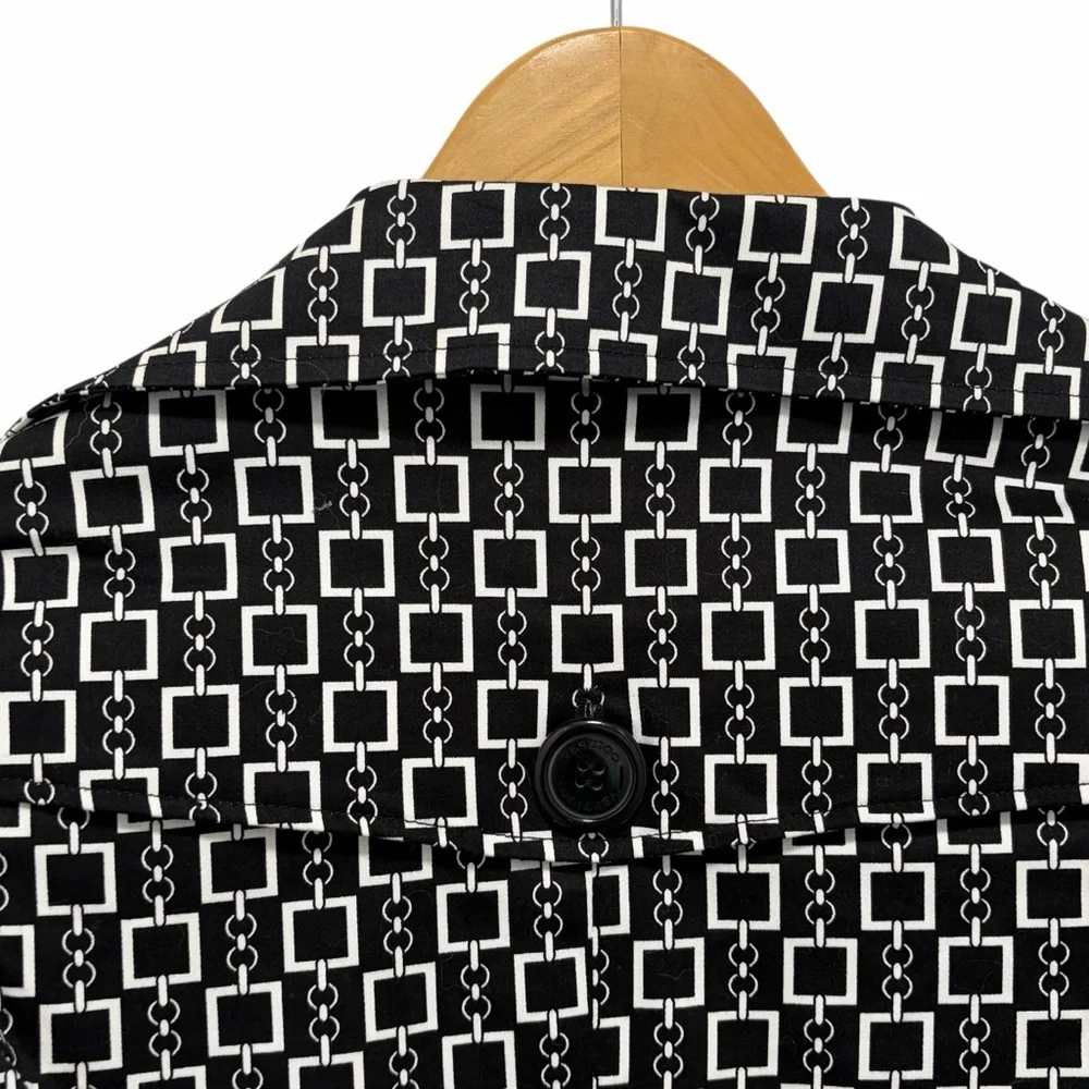 Vertigo Paris Geometric Print Black & White Rain Pea Coat - NWOT - XS